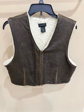 The Limited Brown Leather Vest with Cream Sherpa